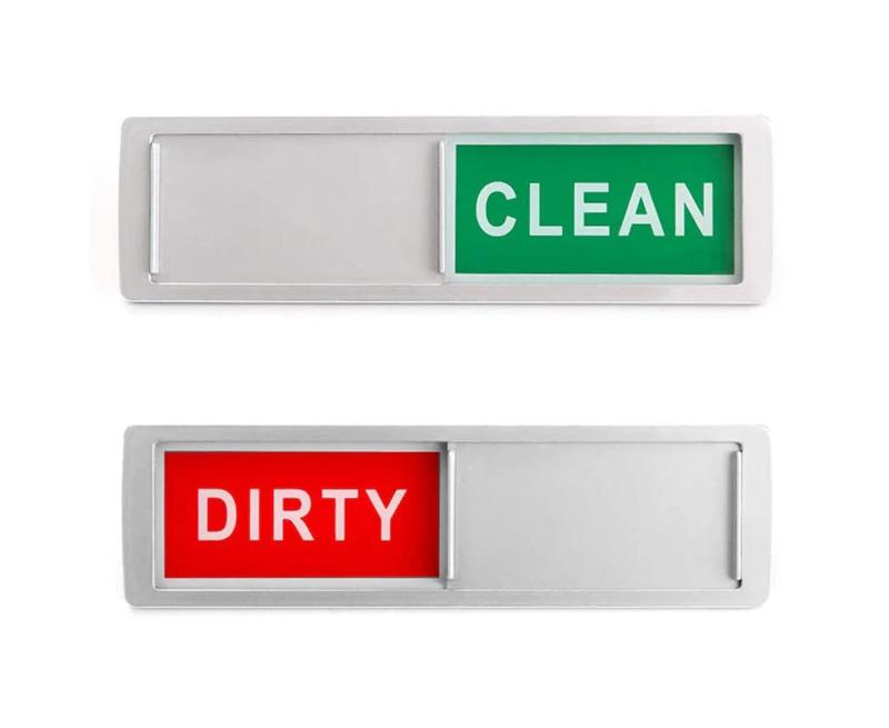 Dishwasher Clean Dirty Indicator 17.8X5cm Silver - Durable Acrylic ABS Construction - Simple Slider Mechanism for Home Kitchen Family Organization - Image 1