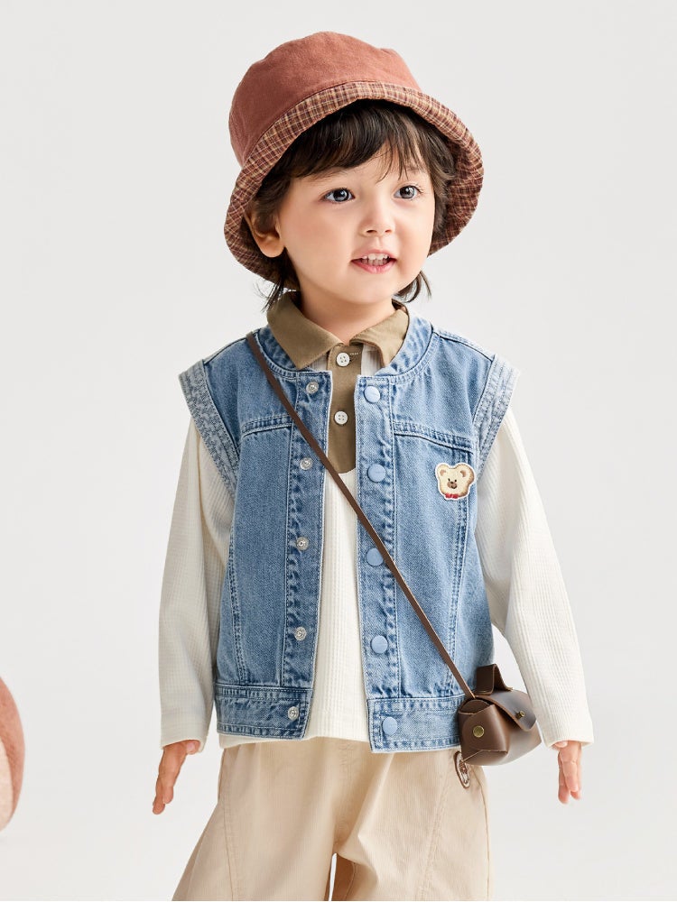 بالابالا فيست جينز بدون أكمام مع تفصيل أمامي للأولاد - Image 1