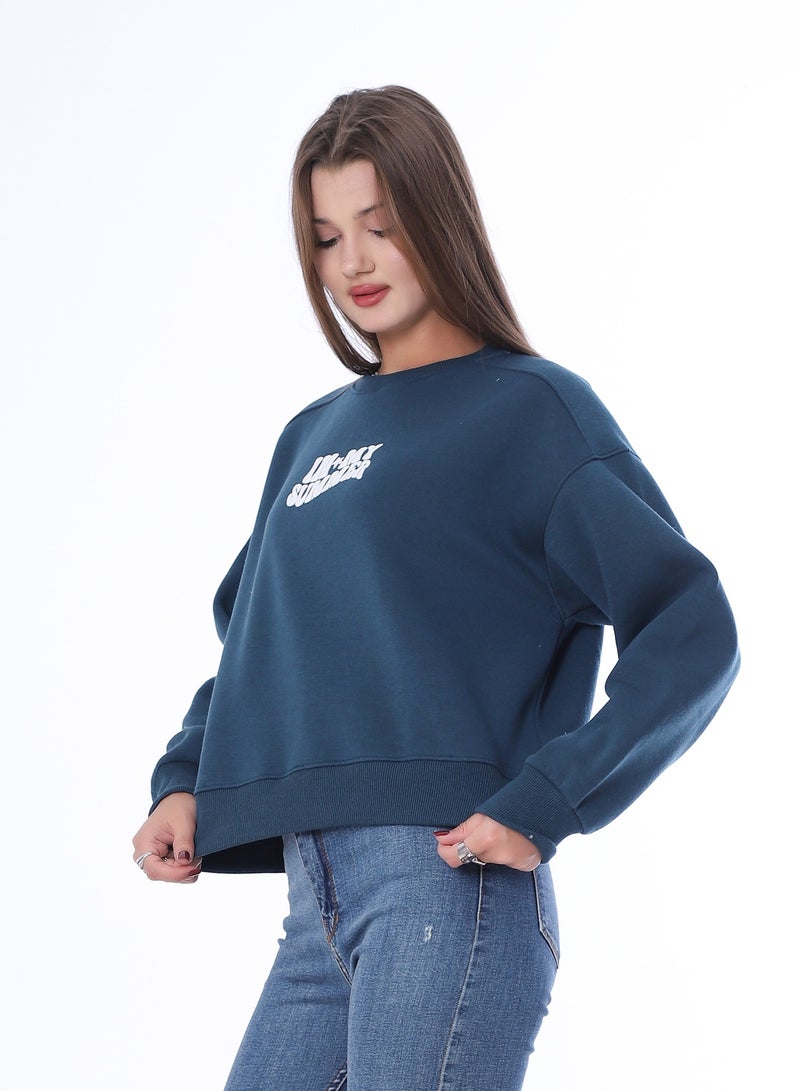 بيبو سويت شيرت نسائي، طباعة جرافيك، أكمام طويلة_بترولي - Image 2