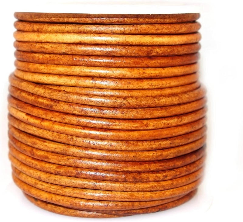 cords craft Round Leather Cord 2mm for Jewelry Making & DIY Craft Work, Stringing Cord for Bracelets Necklace, Genuine Leather Handmade, 21.87 Yards (Medium Brown) - Image 1