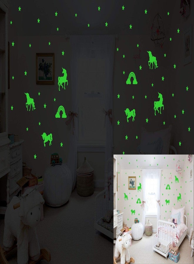 Monk Wish Unicorn Glow in The Dark Stars Radium Wall Stickers for Ceiling Decoration (Green, 20cm x 25cm x 1cm) - Night Glow Wall Decals - Image 1