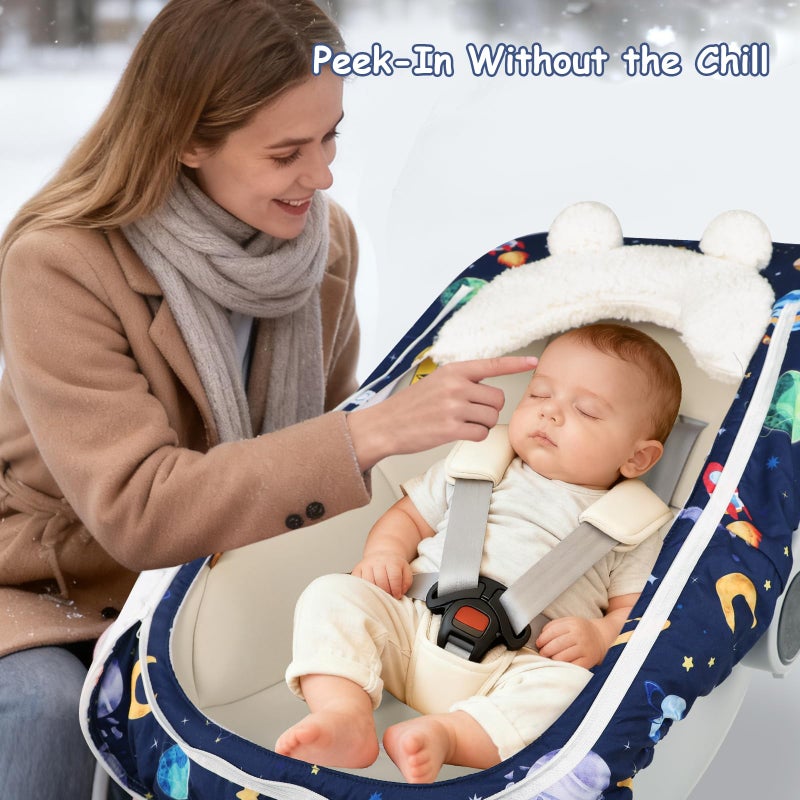 Pea Pod Winter Car Seat Cover for Baby, Infant Car Seat Canopies Cover for Newborn, Warm Plush Fleece Inner Protect Baby from Cold Wind, Space Pattern - Image 5