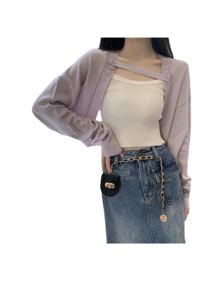 VUELO Korean Style Air Conditioner Blouse Ice Silk Long Sleeve Knitted Sun Protection Cardigan Women's Thin Short Jacket For Summer - Image 5