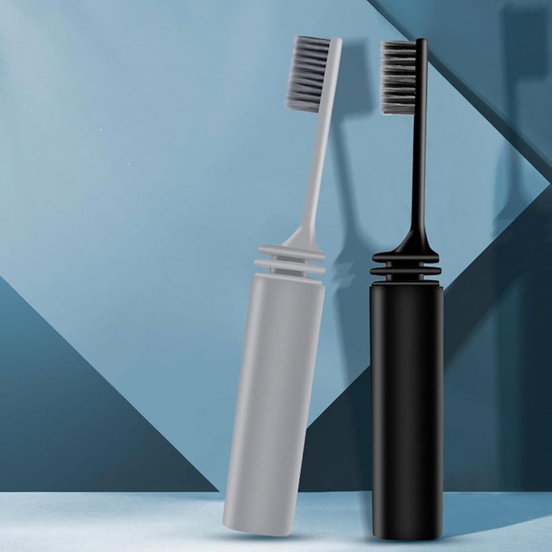 Gray Collapsible Travel Toothbrush With Built In Cover Portable Folding Design - Image 5