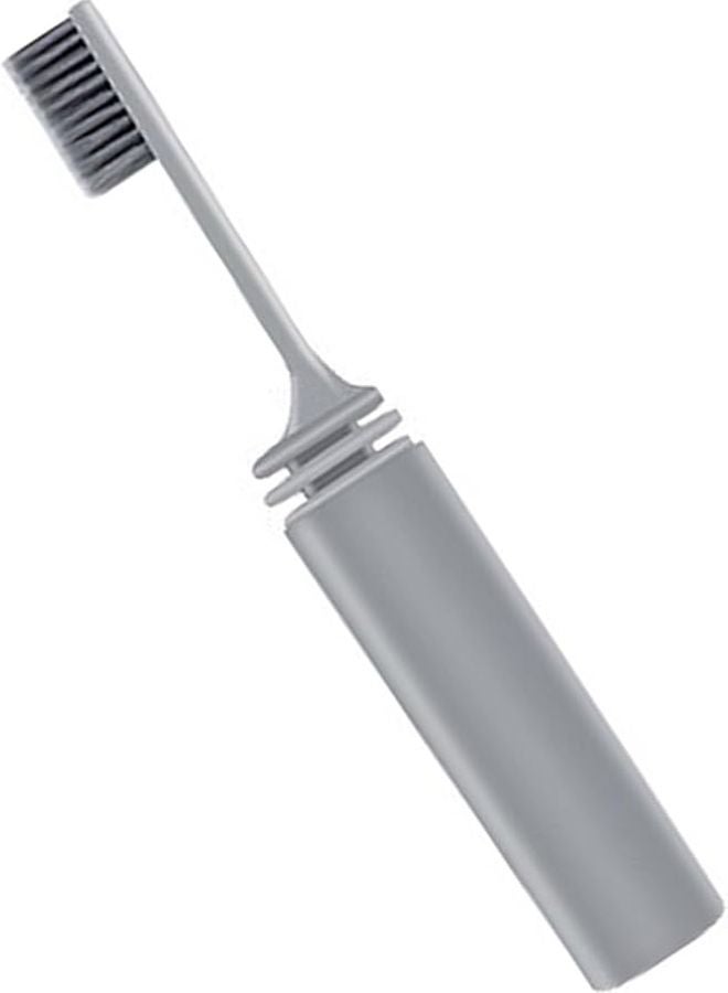 Gray Collapsible Travel Toothbrush With Built In Cover Portable Folding Design - Image 1