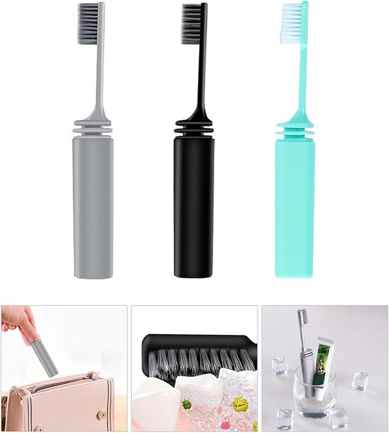 Gray Collapsible Travel Toothbrush With Built In Cover Portable Folding Design - Image 3