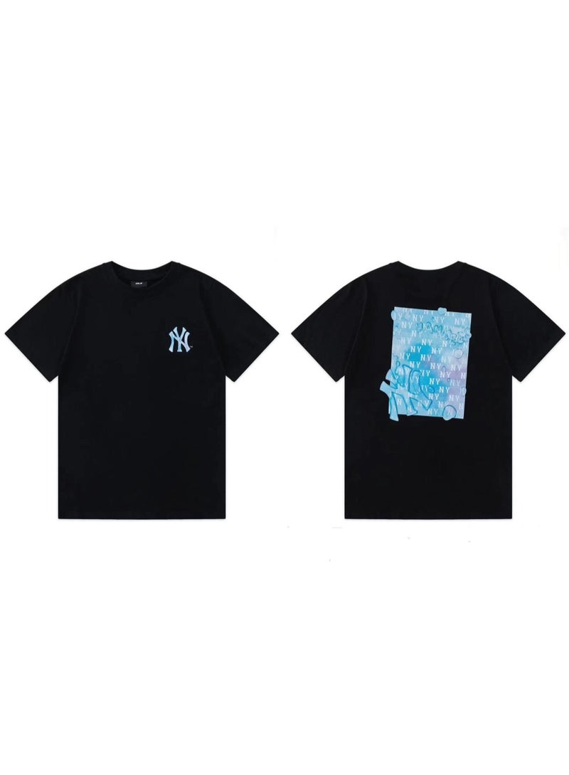 MLB Ice Blue Water Drop NY Graphic Front Back Black Unisex Cotton T-shirt-XXXXL - Image 1
