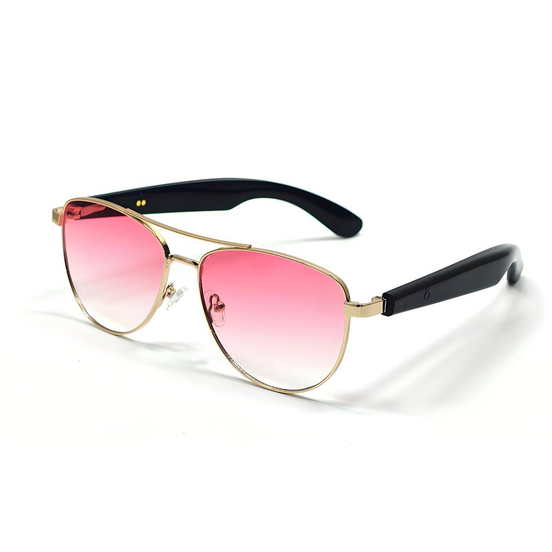 Pink Smart Glasses Bluetooth Aviator Sunglasses with Voice Assistant Open Ear Speaker for Outdoor Activities - Image 2