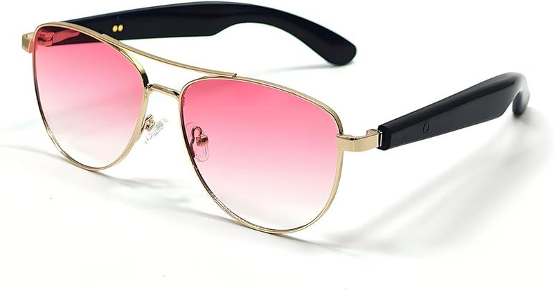 Pink Smart Glasses Bluetooth Aviator Sunglasses with Voice Assistant Open Ear Speaker for Outdoor Activities - Image 1