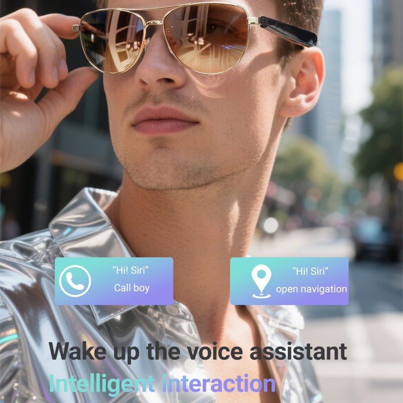 Pink Smart Glasses Bluetooth Aviator Sunglasses with Voice Assistant Open Ear Speaker for Outdoor Activities - Image 5