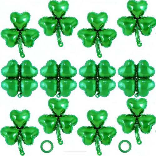 PARTVON 12 PCS Shamrock Balloons for St Patricks Day Decorations 18 Inch Green Leaf Clover St Patricks Day Balloons for Home Birthday Saint Patrick Party Supplies - Image 1