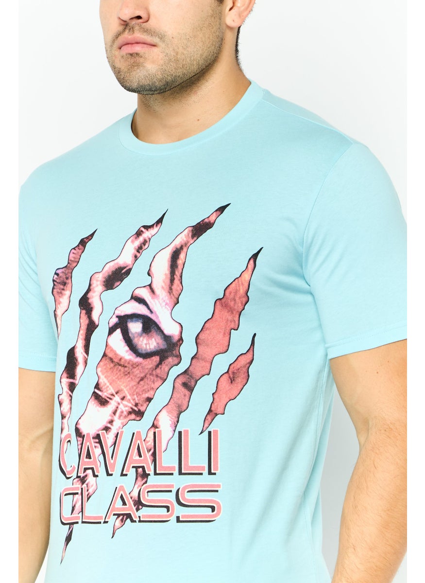 Cavalli Class Men Round Neck Short Sleeve Graphic Print T-Shirt, Light Blue Combo  - Image 2
