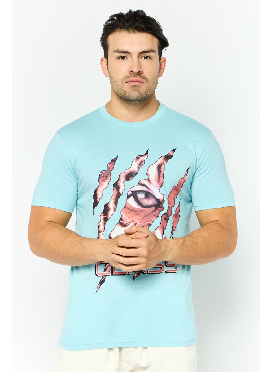Cavalli Class Men Round Neck Short Sleeve Graphic Print T-Shirt, Light Blue Combo  - Image 1