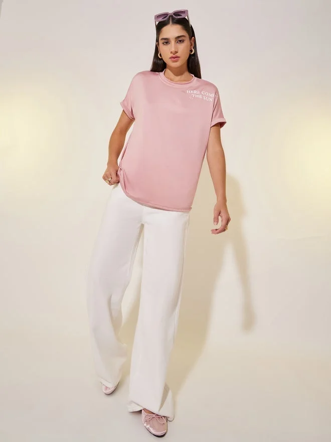 Take Two Take Two Round Neck Shoulder Slogan T-shirt