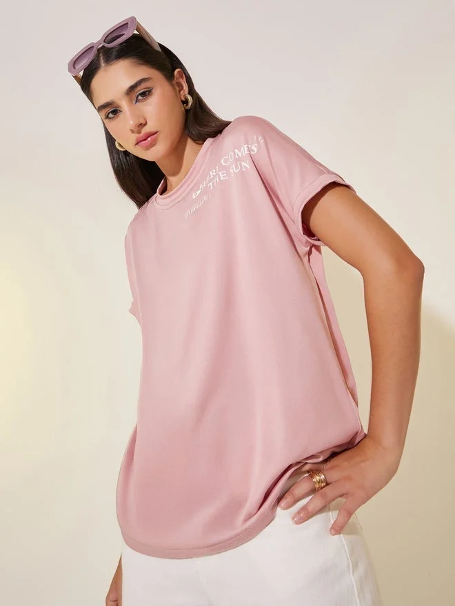 Take Two Take Two Round Neck Shoulder Slogan T-shirt