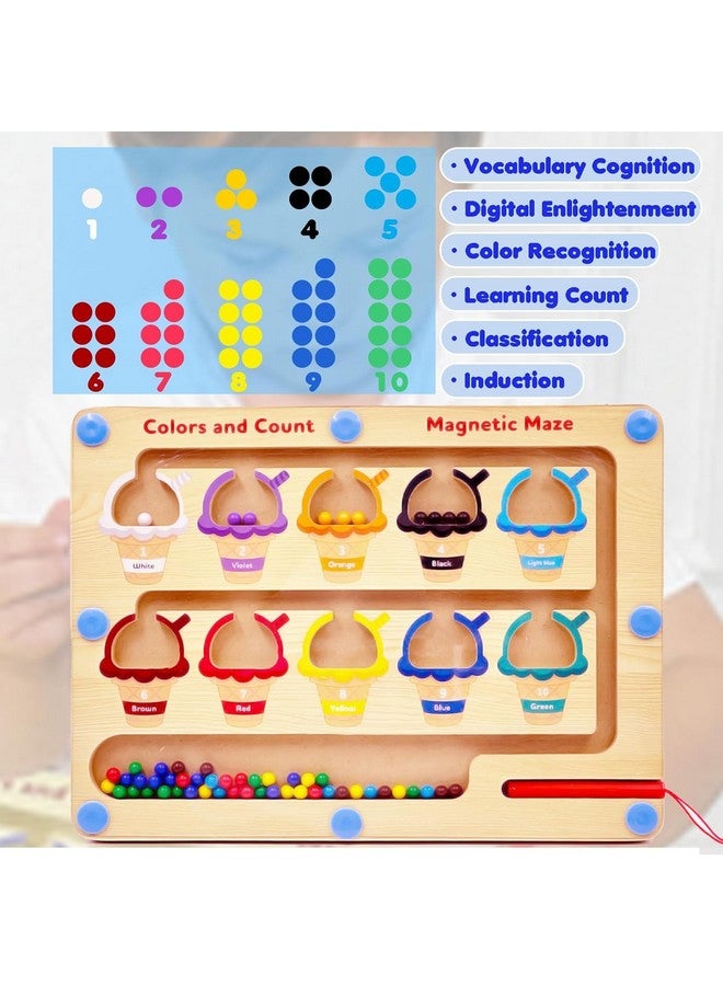 BLiSS HUES BLiSS HUES Magnetic Color and Number Maze Board Puzzle Counting, Matching and Fine Motor Skills Activity Toy for Toddlers (Ice Cream Maze)  - Image 3