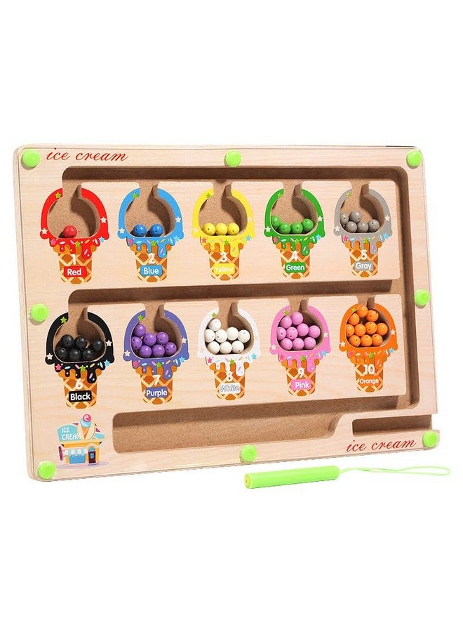 BLiSS HUES BLiSS HUES Magnetic Color and Number Maze Board Puzzle Counting, Matching and Fine Motor Skills Activity Toy for Toddlers (Ice Cream Maze)  - Image 1