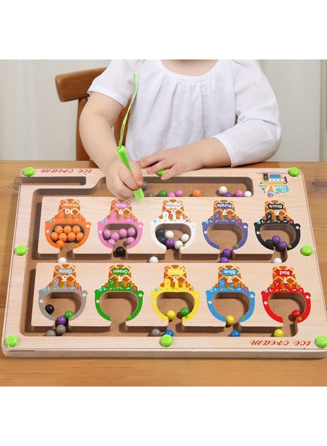BLiSS HUES BLiSS HUES Magnetic Color and Number Maze Board Puzzle Counting, Matching and Fine Motor Skills Activity Toy for Toddlers (Ice Cream Maze)  - Image 2