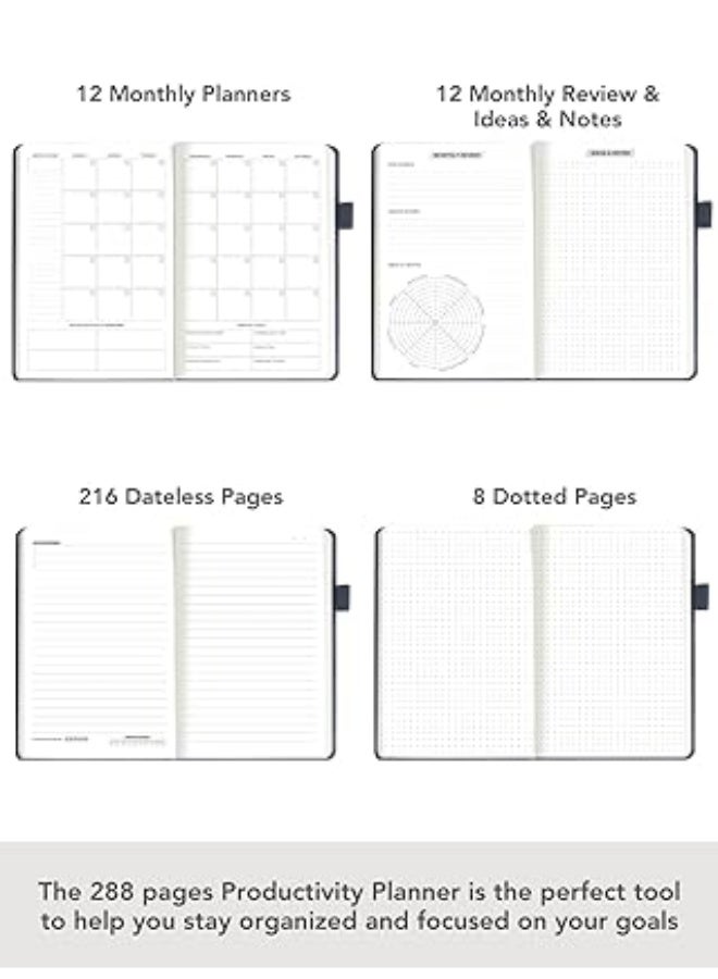 DOODLE A5 Productivity Planner Kit Undated Hard Bound|288 Pages|12 Monthly+Pocket Meal Planner+Stickers+Motivational Quote Cards+Tear Away Bookmarks|Activity Pages, Notes Pages [Productivity Pro-Grey] - Image 3