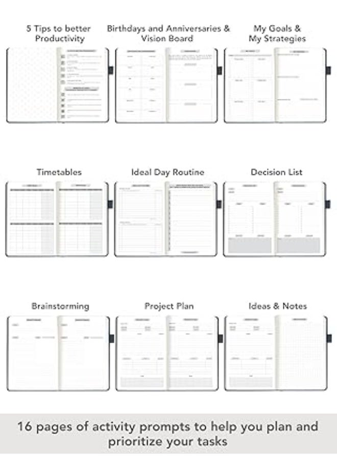 DOODLE A5 Productivity Planner Kit Undated Hard Bound|288 Pages|12 Monthly+Pocket Meal Planner+Stickers+Motivational Quote Cards+Tear Away Bookmarks|Activity Pages, Notes Pages [Productivity Pro-Grey] - Image 4