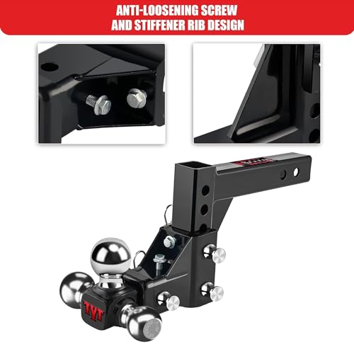 TYT Adjustable Trailer Hitch Ball Mount, Tri-Ball (1-7/8'' X 2'' X 2-5/16''), Fits 2'' Receiver, 5'' Rise/Drop Hitch, Heavy-Duty for Towing 10000lbs - Image 5