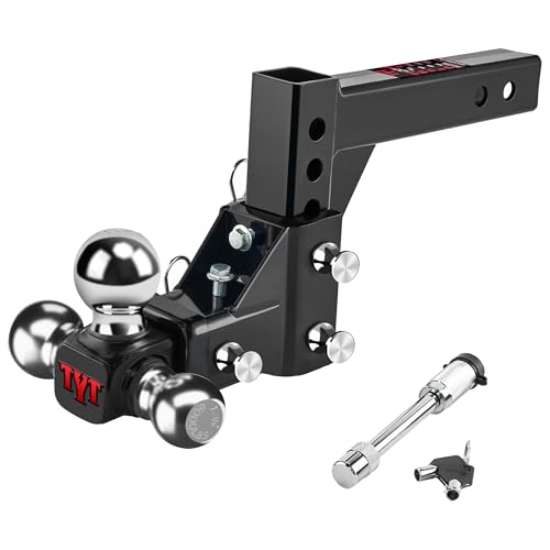 TYT Adjustable Trailer Hitch Ball Mount, Tri-Ball (1-7/8'' X 2'' X 2-5/16''), Fits 2'' Receiver, 5'' Rise/Drop Hitch, Heavy-Duty for Towing 10000lbs - Image 1