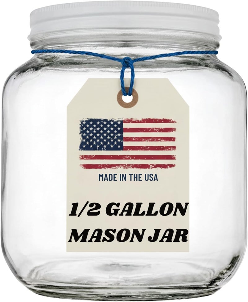 kitchentoolz Half Gallon Glass Large Mason Jar Wide Mouth with Airtight Metal Lid - 1/2 Gallon (64oz) Capacity - Pickling, Storing and Canning- BPA-Free Dishwasher Safe- By - Made in USA - Image 1