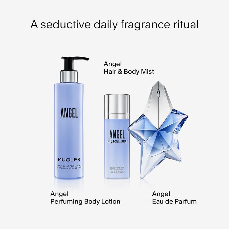 Mugler موغلر أنجل - لوشن الجسم - زهري وخشبي - مرطب معطر للنساء - مع الفاوانيا، البرايلين، وعبق الخشب - 6.7 أونصة سائلة - Image 5