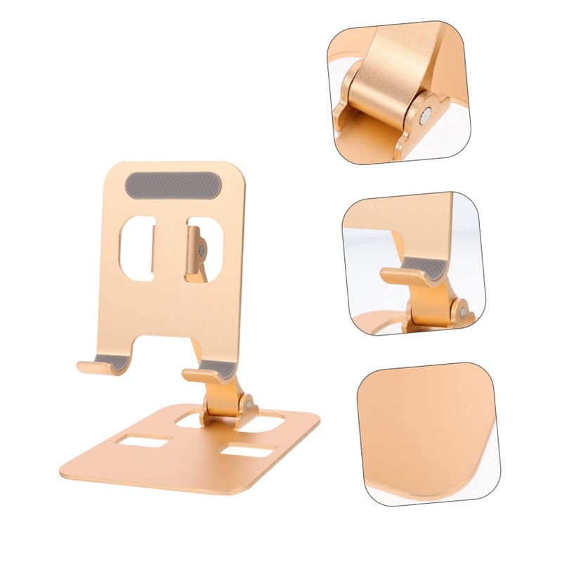 Foldable Aluminum Phone Stand Gold Portable Tablet Holder For Desk Video Calls Movies - Image 4