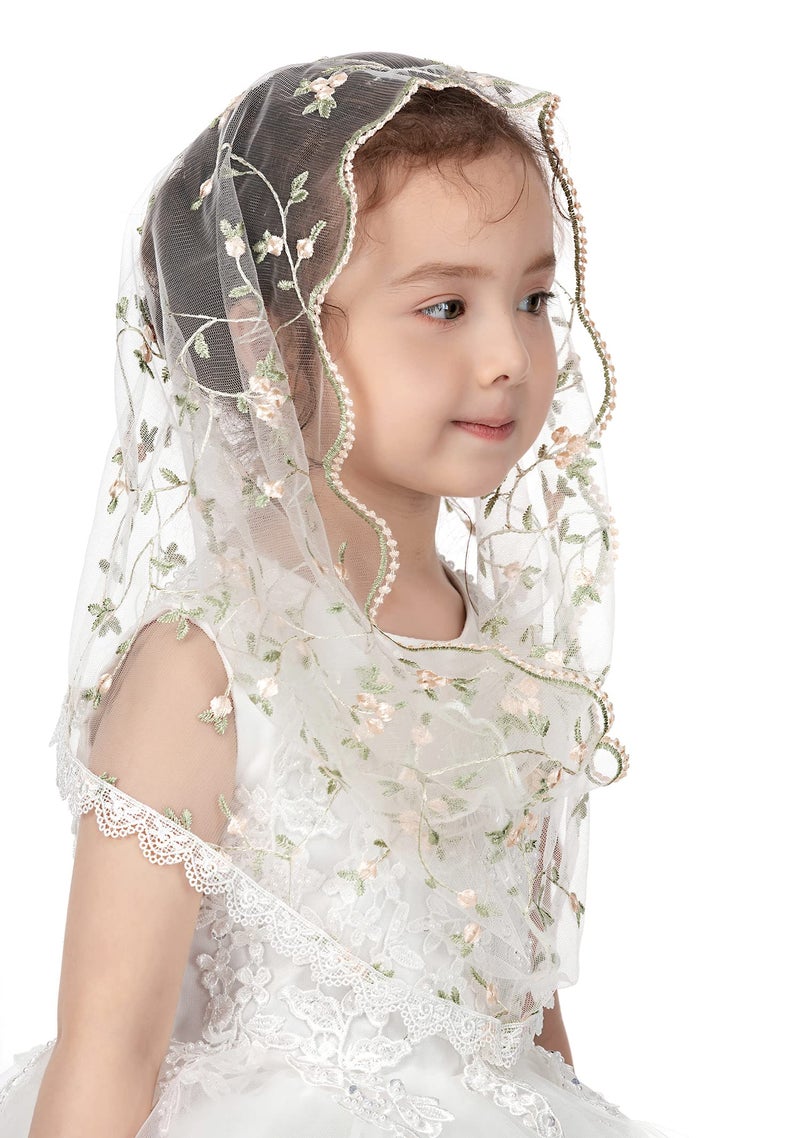 PAMOR Infinity First Communion Veils for Girls Lace Chapel Veil Mantilla Veils Latin Lass Church Veil for Catholic Baptism (White D) - Image 2