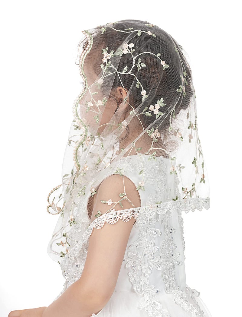 PAMOR Infinity First Communion Veils for Girls Lace Chapel Veil Mantilla Veils Latin Lass Church Veil for Catholic Baptism (White D) - Image 5