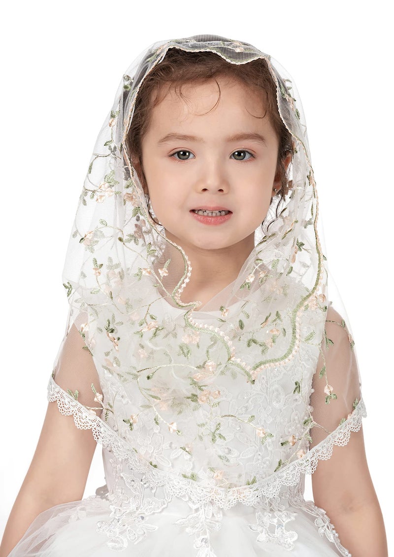 PAMOR Infinity First Communion Veils for Girls Lace Chapel Veil Mantilla Veils Latin Lass Church Veil for Catholic Baptism (White D) - Image 3