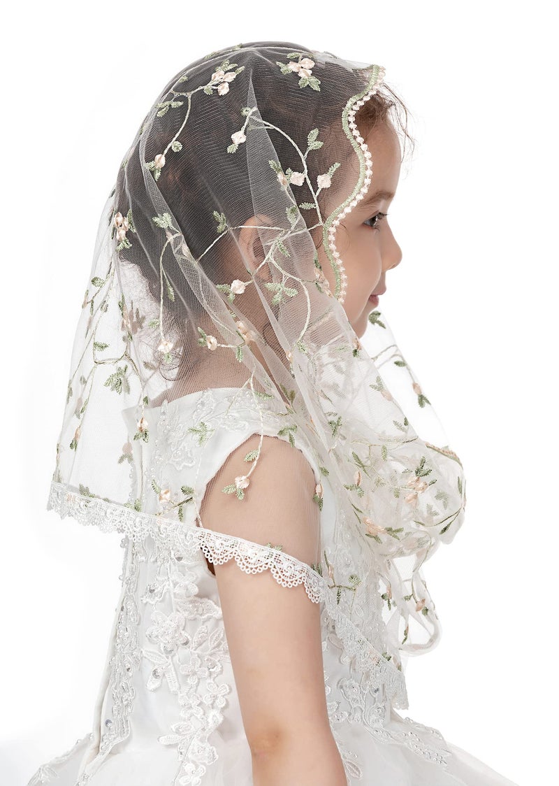 PAMOR Infinity First Communion Veils for Girls Lace Chapel Veil Mantilla Veils Latin Lass Church Veil for Catholic Baptism (White D) - Image 4