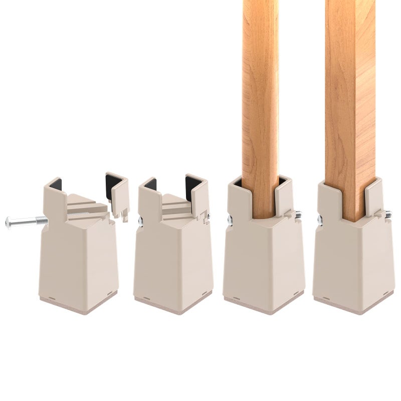 RCHYFEED Adjustable Bed Risers 10 cm with Screw Clamp 4 inch Furniture Risers Heavy Duty 4 Pack Sofa Table Chair Risers for SquareRound Furniture Legs Diameter 0816 Supports 20000 lb Beige