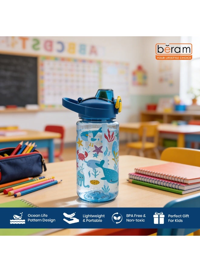 BERAM Cartoon Plastic Water Bottle, BPA-Free Leakproof Drinking Bottle with Flip Straw & Carry Strap, Lightweight Reusable Water Bottle for Travel, Sports, Office & Everyday Hydration - Image 4