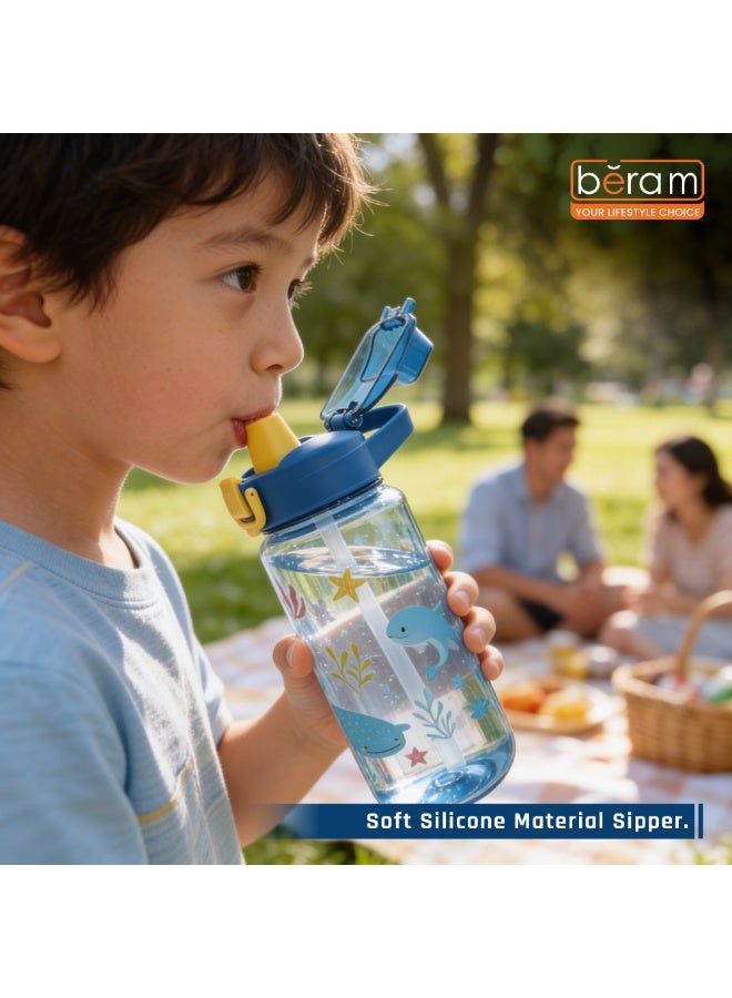 BERAM Cartoon Plastic Water Bottle, BPA-Free Leakproof Drinking Bottle with Flip Straw & Carry Strap, Lightweight Reusable Water Bottle for Travel, Sports, Office & Everyday Hydration - Image 2