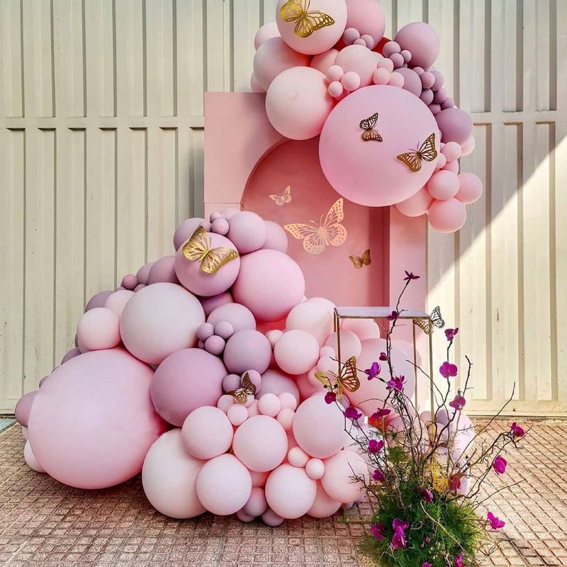QIFU 142pcs Pastel Pink Purple Balloon Garland Arch Kit Butterfly Stickers Baby Shower Decorations for Girl Birthday Party Bridal Shower Bachelorette Engagement Party Decorations by QIFU - Image 2