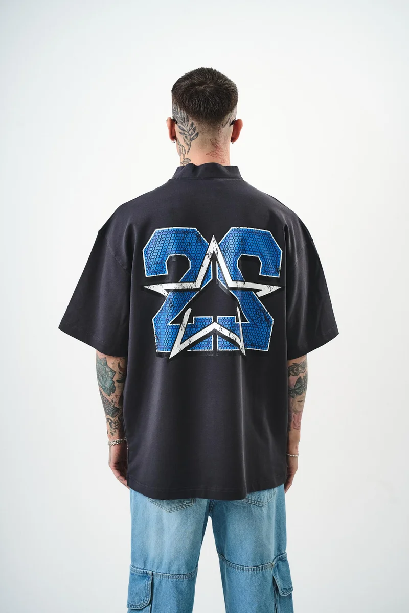 RESPIRE Men's 22 Print Half-Zip Oversize T-Shirt, Smoked Grey (Füme)