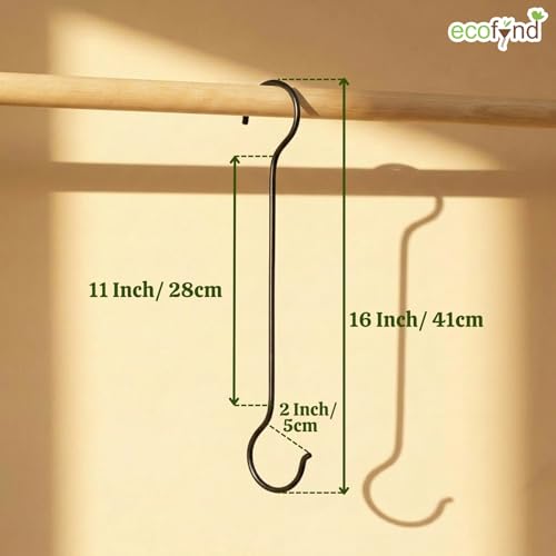 ecofynd 16 Inch Metal Pot Extension Hooks, S Shaped Wall Hooks for Hanging Plants, Pots, Pans, Bird Feeders and Baths, Planters, Lanterns, Ornaments, Heavy Duty Extra Large Hanger Hook (Black, 5) - Image 2