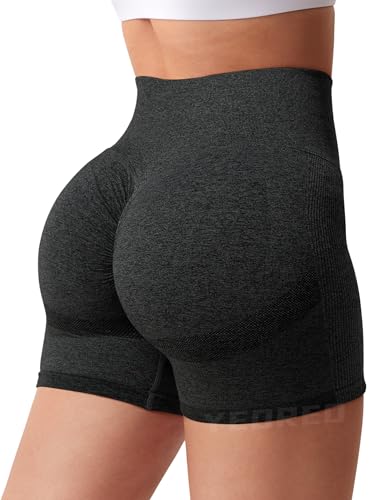 YEOREO Women High Waist Workout Yoga Gym Smile Contour Seamless Cycling Shorts Black S - Image 5