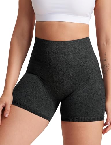 YEOREO Women High Waist Workout Yoga Gym Smile Contour Seamless Cycling Shorts Black S - Image 4
