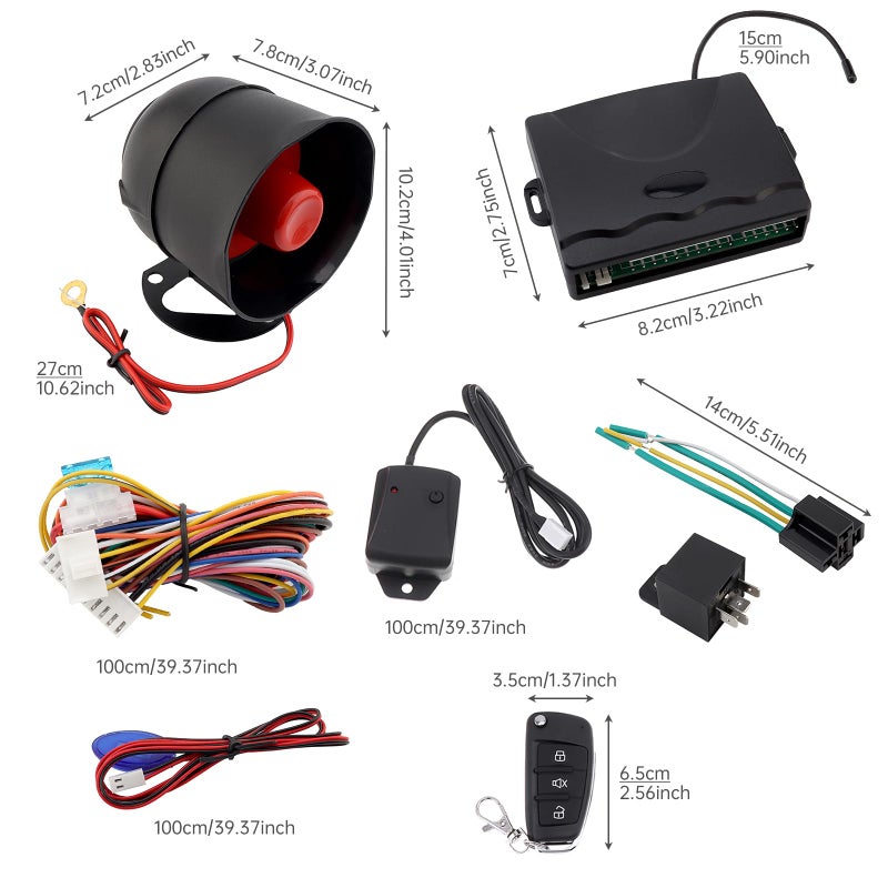 ePathChina Universal 12V Auto Car Alarm Keyless Entry System with Remote Control Siren Sensor - Image 3