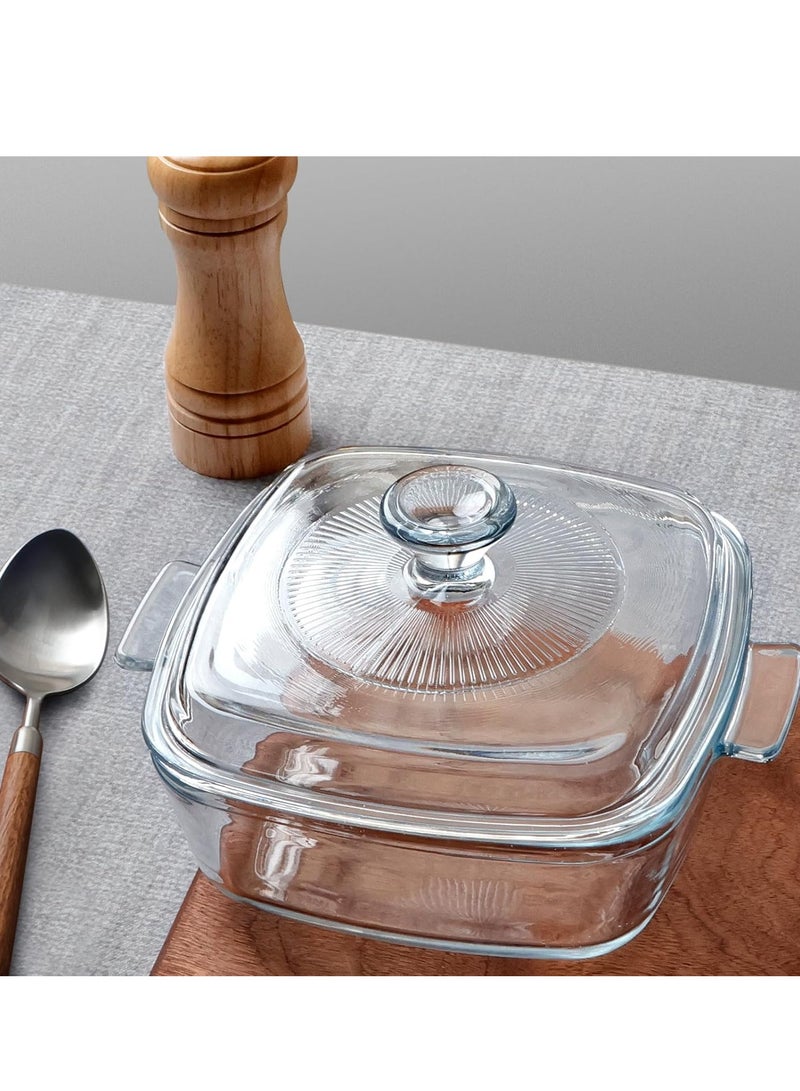 NUTRIUPS 0.8L Glass Casserole Dish with Lid Oven Safe Square Casserole Dish 5.9in Glass Microwave Bowl With Glass Lid Casserole Cookware (25oz-Mini) - Image 2