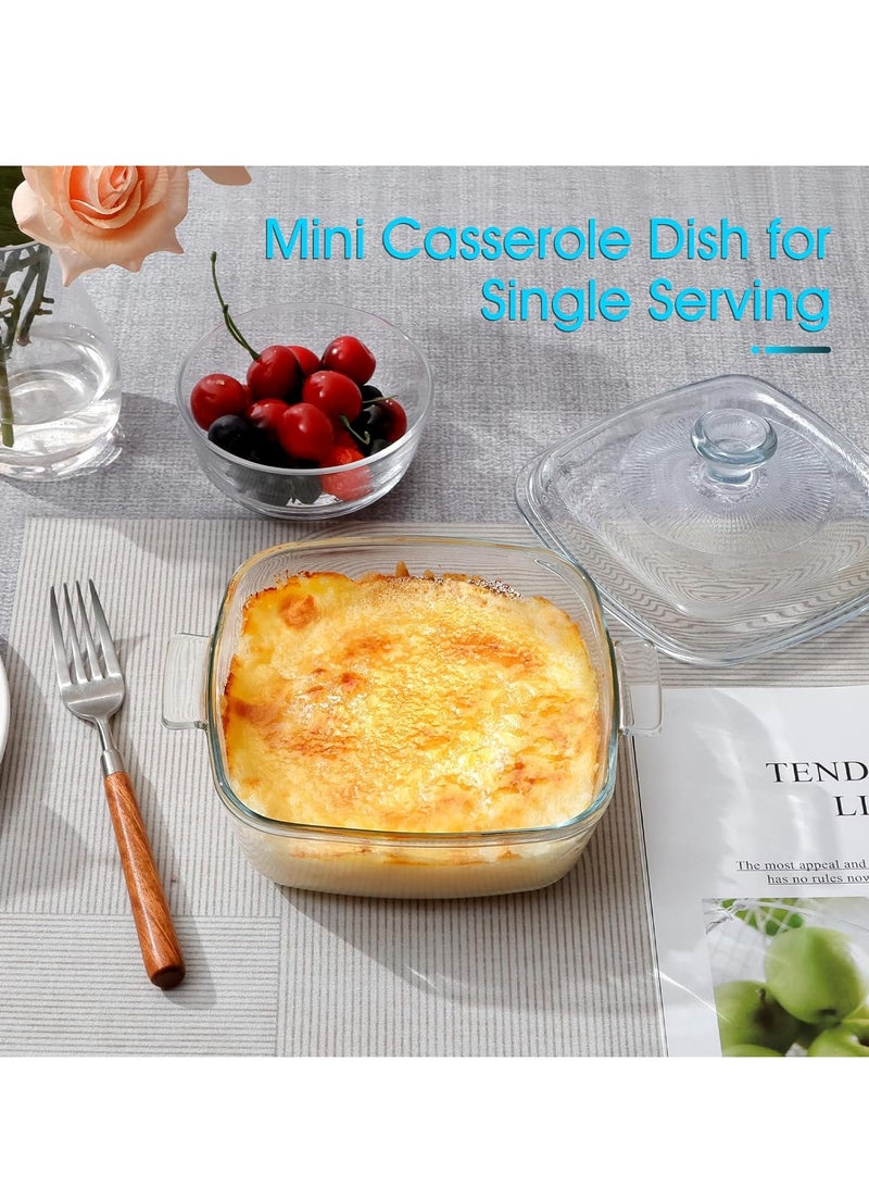 NUTRIUPS 0.8L Glass Casserole Dish with Lid Oven Safe Square Casserole Dish 5.9in Glass Microwave Bowl With Glass Lid Casserole Cookware (25oz-Mini) - Image 3