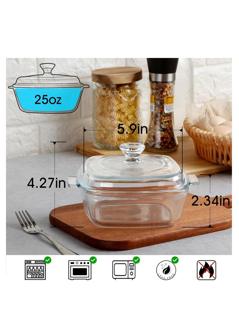 NUTRIUPS 0.8L Glass Casserole Dish with Lid Oven Safe Square Casserole Dish 5.9in Glass Microwave Bowl With Glass Lid Casserole Cookware (25oz-Mini) - Image 4