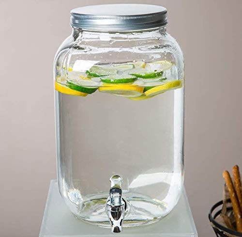 wellxo Glass Cold Water Mason Jar Beer Dispenser, Clear, Beverage Drink Dispenser,Glass Pitcher with tap/Spigot and Steel lid, 4 Litre  - Image 2