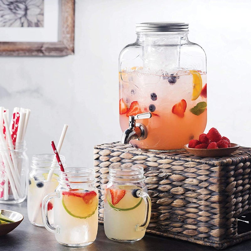 wellxo Glass Cold Water Mason Jar Beer Dispenser, Clear, Beverage Drink Dispenser,Glass Pitcher with tap/Spigot and Steel lid, 4 Litre  - Image 5