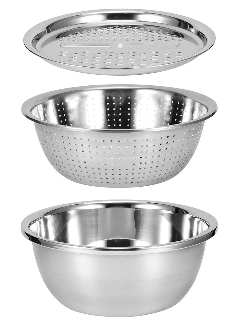 طقم مصفاة أرز + مبشرة خضار للمطبخ مكون من 3 قطع فضي 26x26x26سم  - Image 1