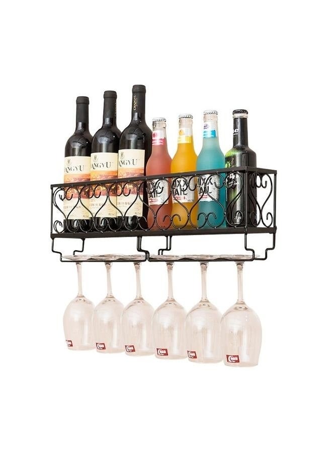 Wine Rack Wall Mounted Wine Glass Rack Floating Shelf with Stemware Hanger for Kitchen, Wood Shelf for Home Bar (Black)  - Image 5