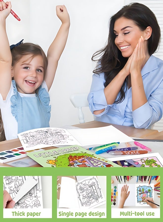 Cute & Comfy Coloring Book Gift Set (4 Books, 48 Pages Each) – Comfy Days, Corner of Life, Girl Moments, Friends Gathering – Thick Paper, Single-Sided Design, Stress Relief Coloring for Adults & Kids – Creative Gift for Artists & Families - Image 2